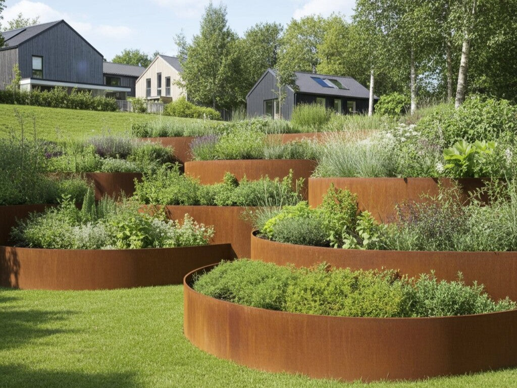 Støttemur i cortenstål – utvendig 45° – radius 30/40 cm