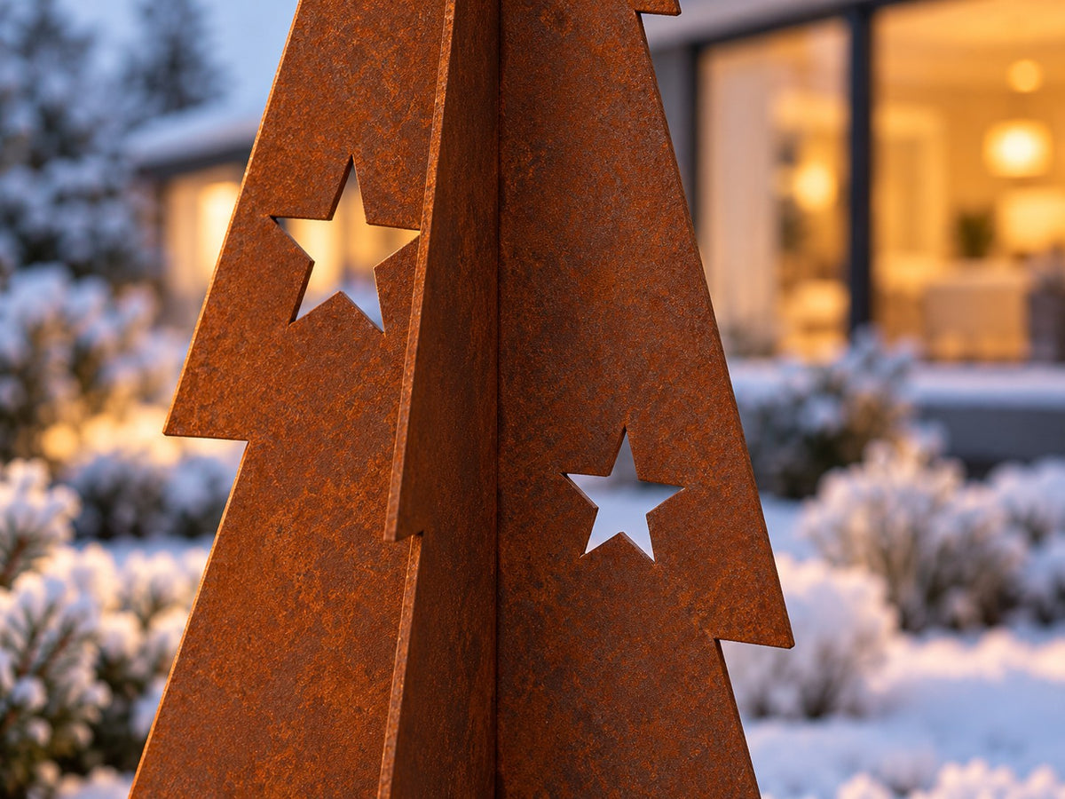 Juletre i cortenstål – med stjerner og snøfnugg (80 / 120 / 180 cm)