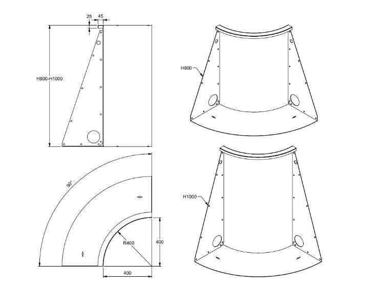 Støttemur i cortenstål – innvendig 90° – radius 30/40 cm -Støttemur