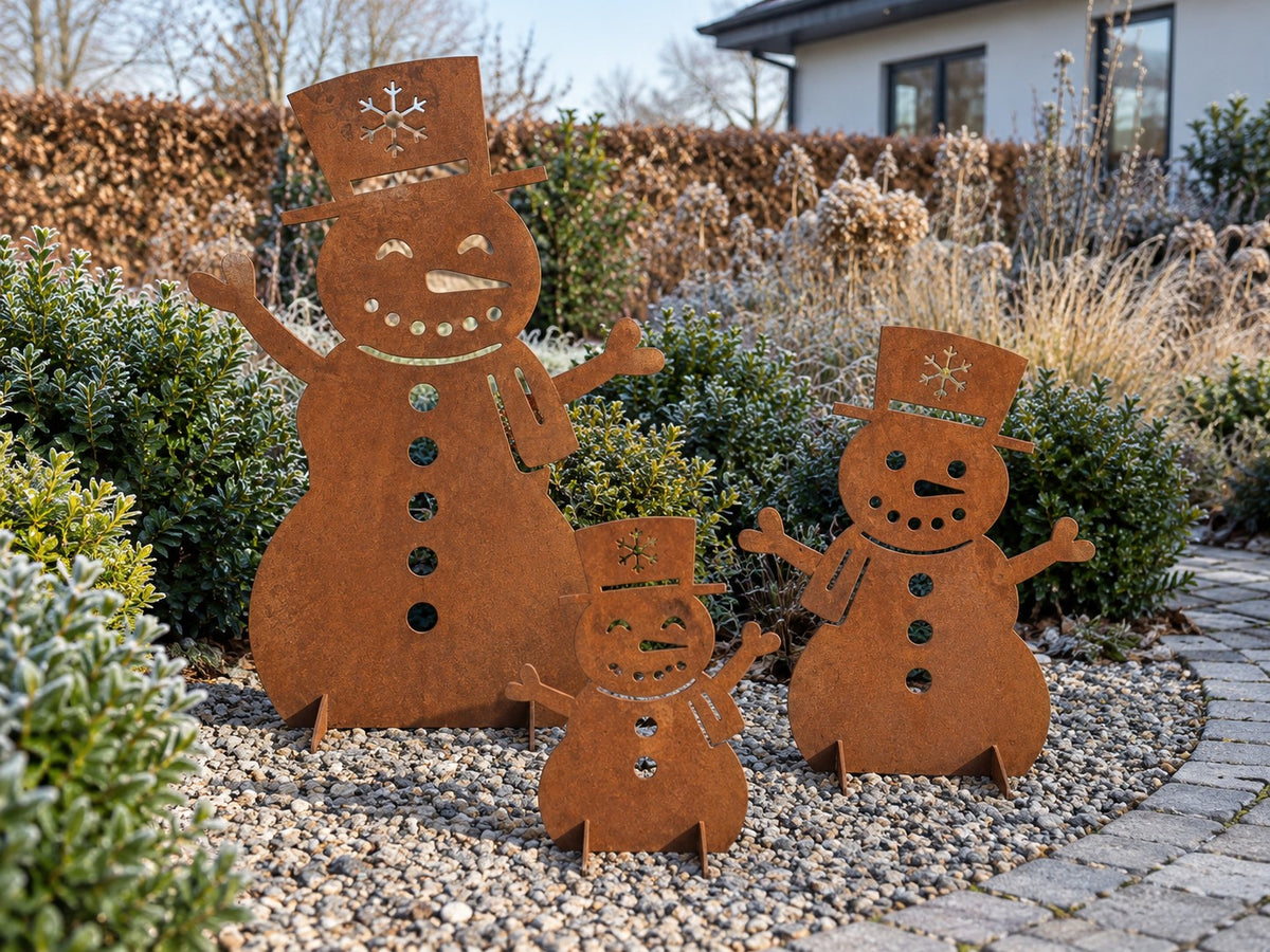 Snømann i cortenstål – juledekorasjon (35 / 50 / 80 cm)