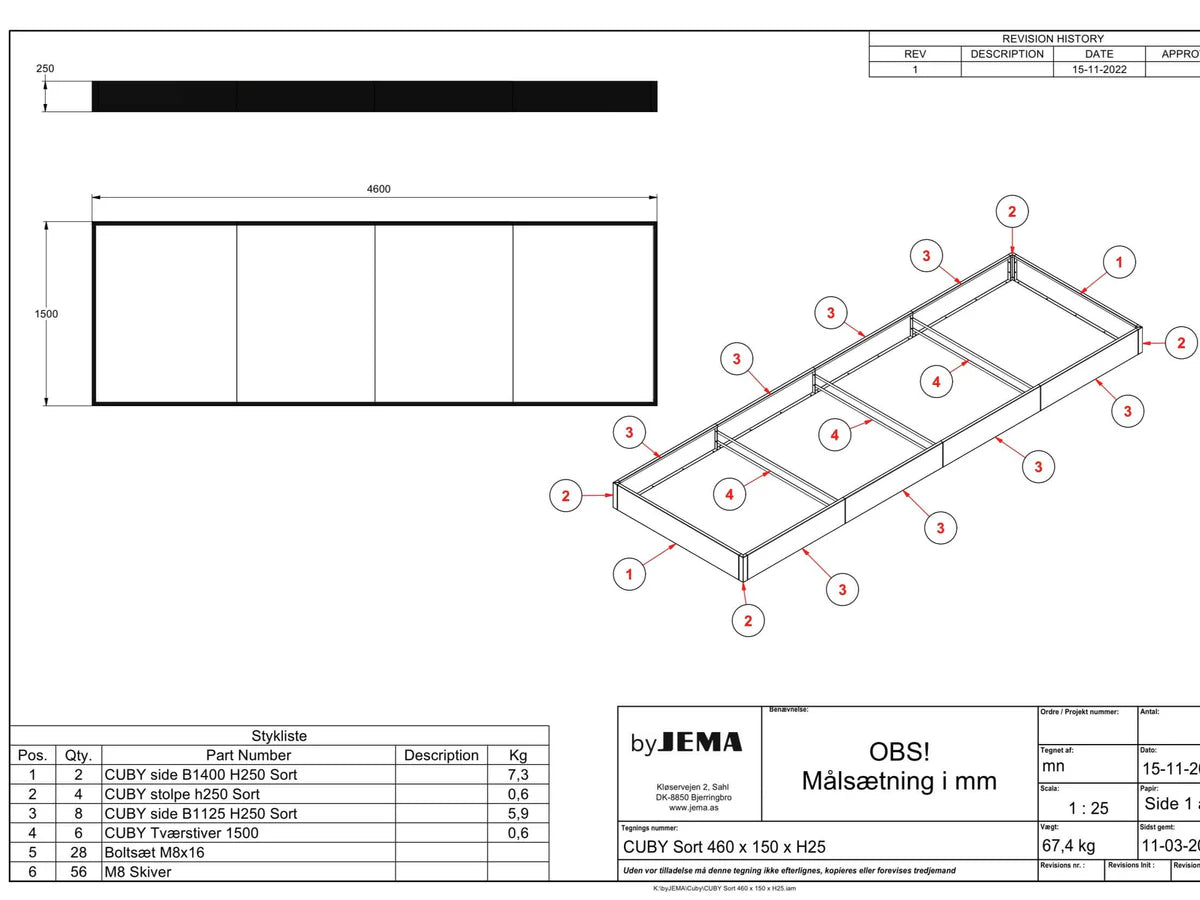 Stort byJEMA CUBY høybed i svartlakkert stål laget på spesialmål til hage