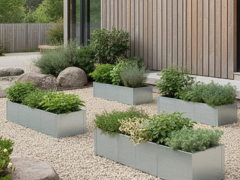 Blomsterkasse i galvanisert stål CUBY. B40 x H40 cm, flere lengder