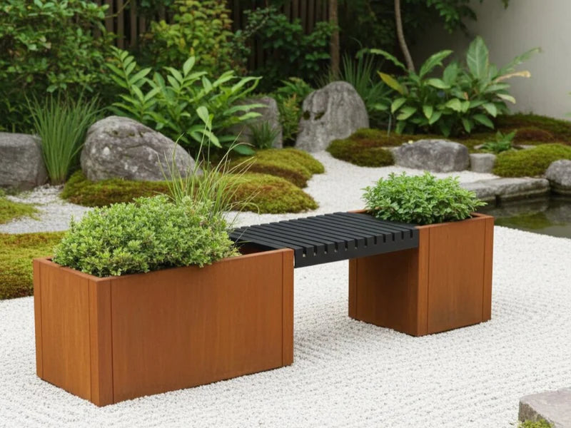 CUBY hagebenk i stål med plantekasser