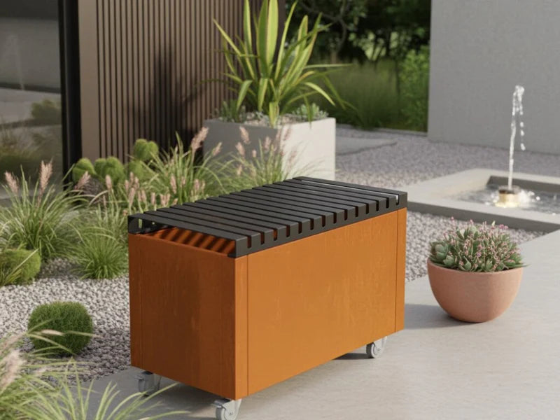 CUBY toppbenk 80 cm i cortenstål med hjul