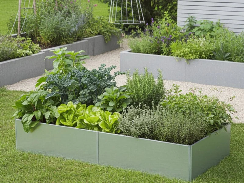 Galvanisert EDGY høybed plassert i moderne hage