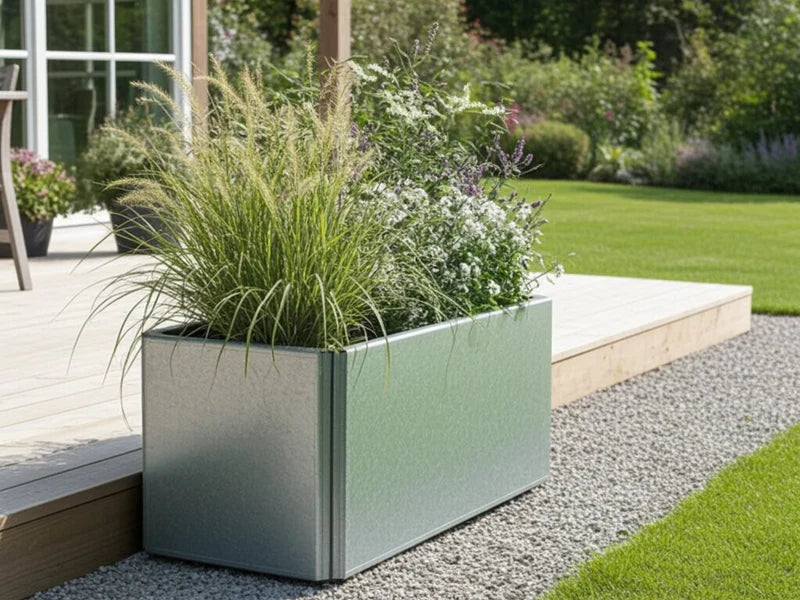 Galvanisert EDGY plantekasse med strukturert grønn beplantning