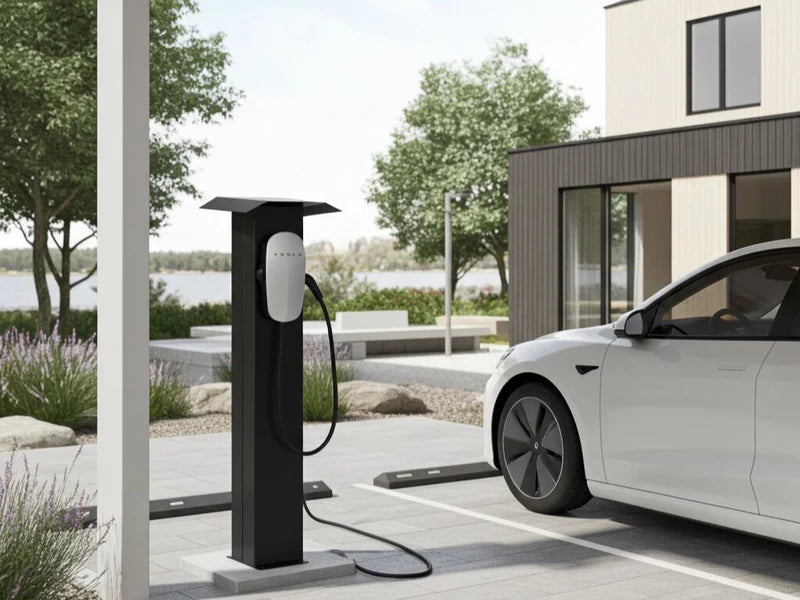 Sort ladestolpe for elbil ved parkering