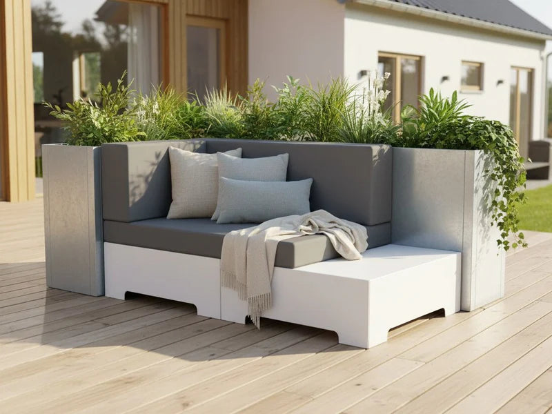 Lounge sofa modul i galvanisert stål med hvit base