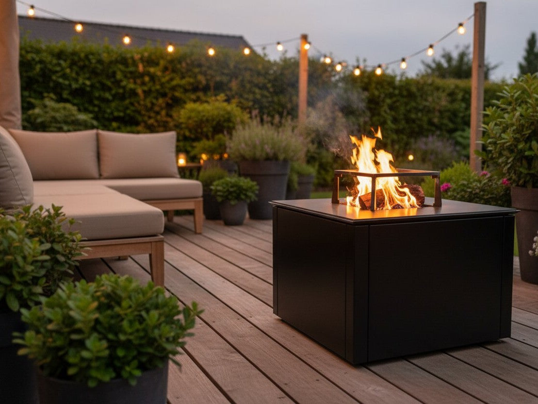 Bålgrill i svartlakkert stål CUBY – 60 × 60 × 40 cm