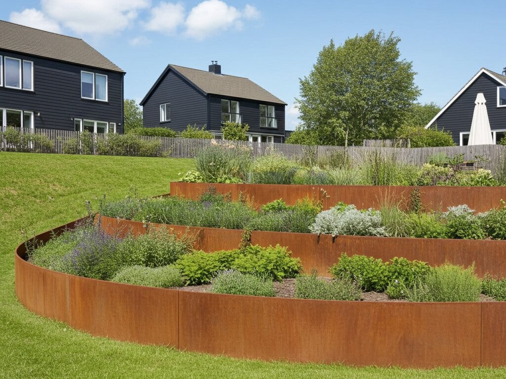 Støttemur i cortenstål – innvendig 90° – radius 30/40 cm