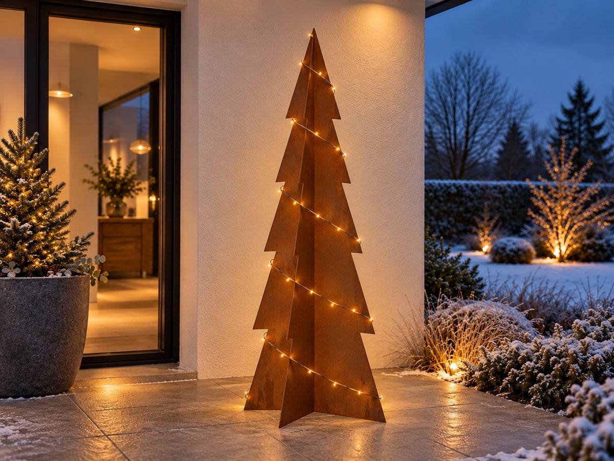 Juletre i cortenstål – med stjerner og snøfnugg (80 / 120 / 180 cm)