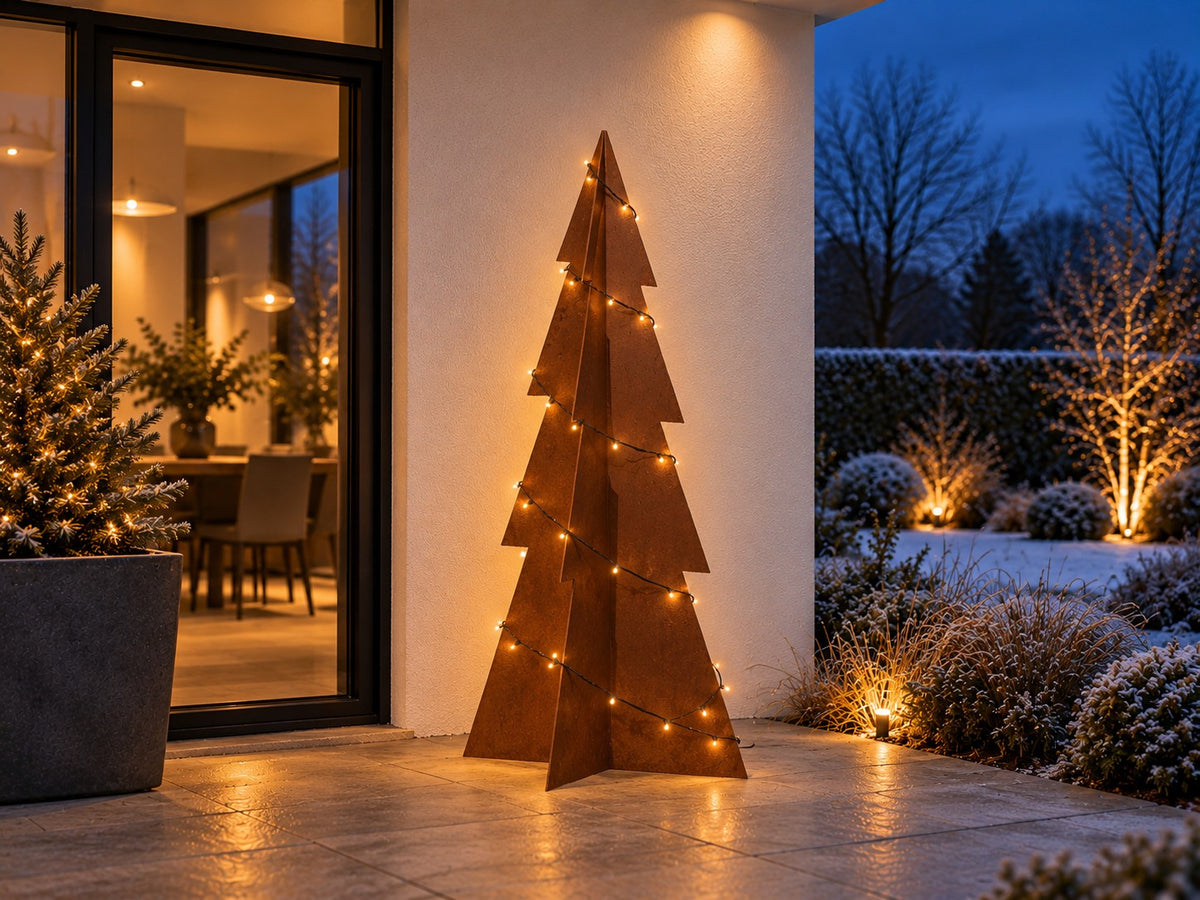 Juletre i cortenstål – med stjerner og snøfnugg (80 / 120 / 180 cm)