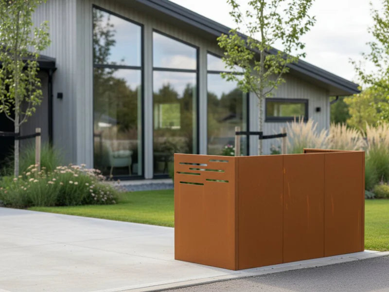 Avfallsstativ i cortenstål i minimalistisk design