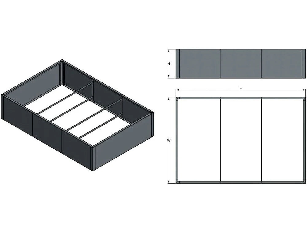 Måltegning av byJEMA CUBY høybed i svartlakkert stål med lengde, bredde og høyde