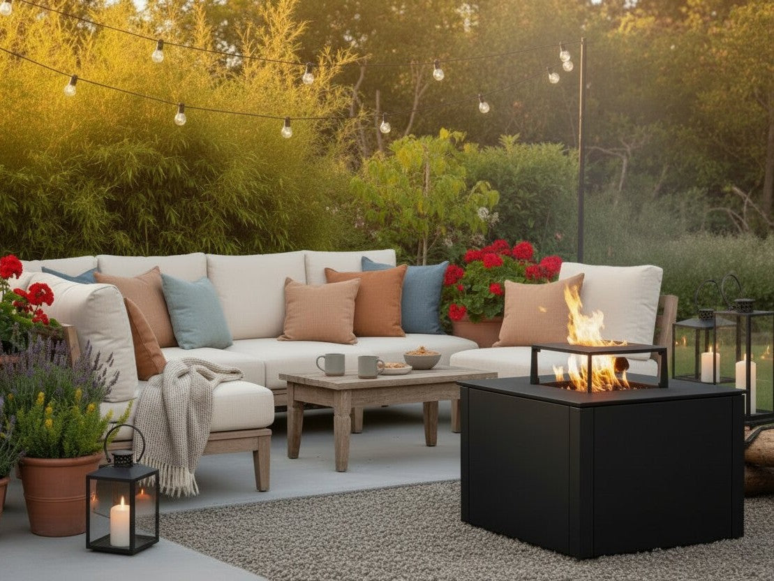 Bålgrill i svartlakkert stål CUBY – 60 × 60 × 40 cm