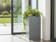 CUBY plantekasse i galvanisert stål med grønne planter ved glassparti
