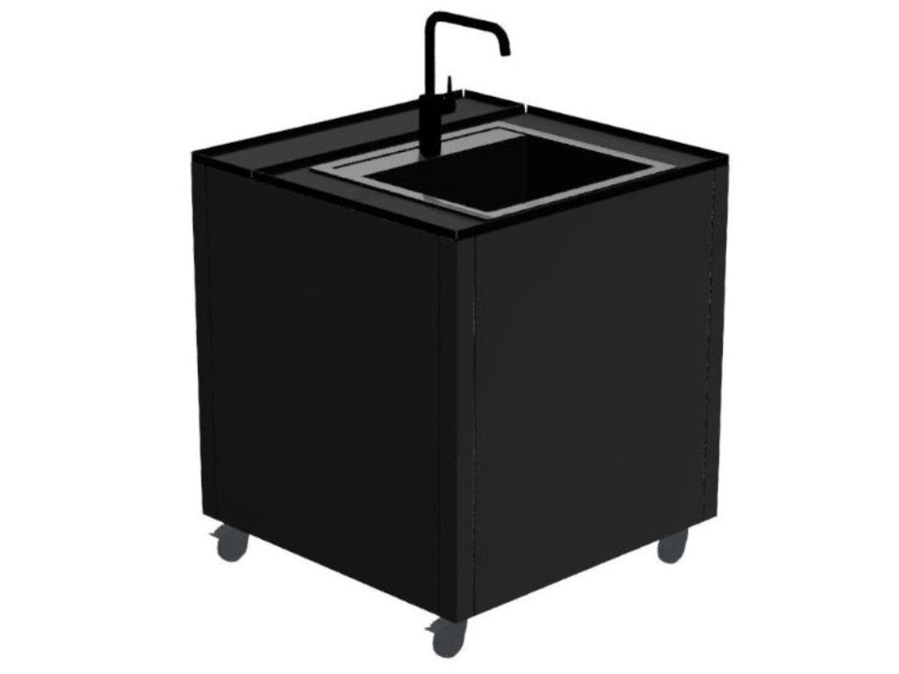 CUBY vaskmodul i våtlakkert svart stål med hjul