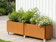 EDGY plantekasse i cortenstål med bregner på treterrasse