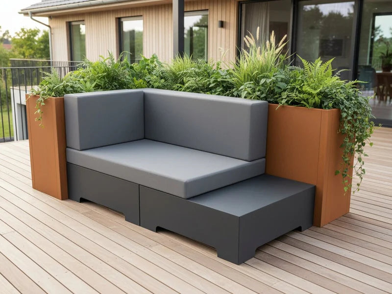 Lounge sofa modul i cortenstål med mørk base