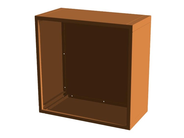 3D-visualisering av vedhylle i cortenstål uten ved