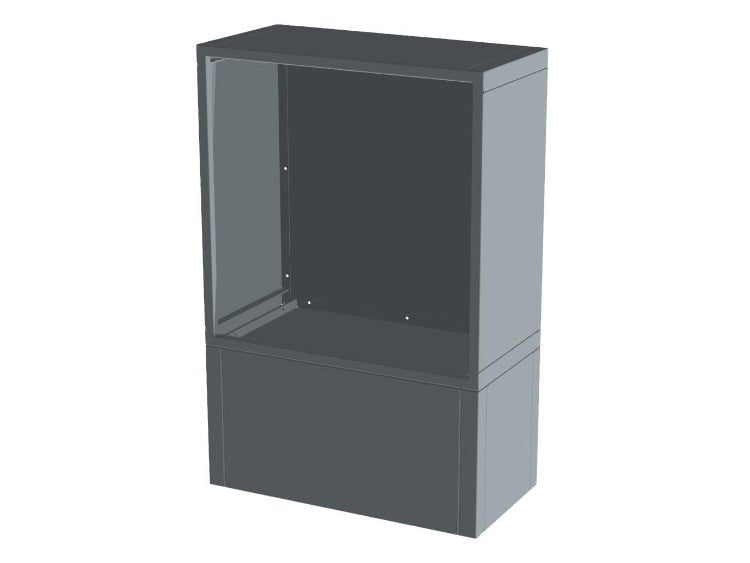 3D-visualisering av vedmodul i galvanisert stål med åpen front